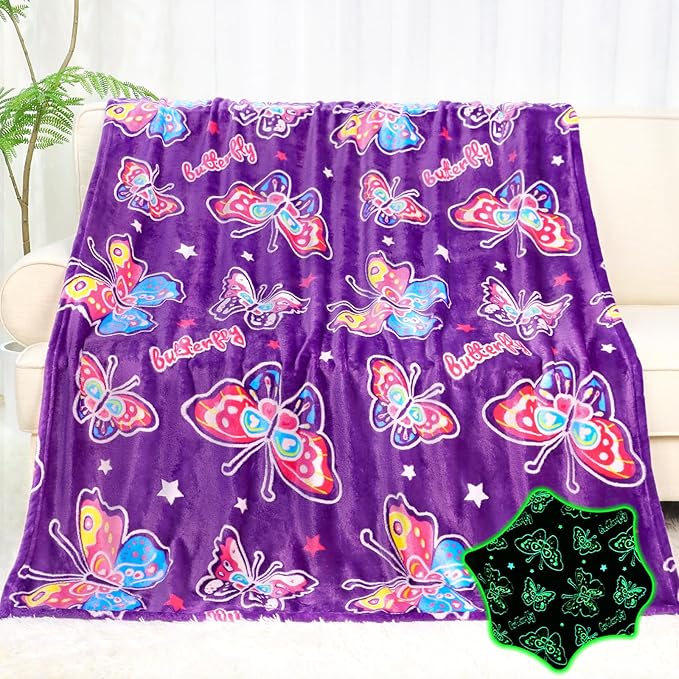 Glow in The Dark Blanket for Girls Butterfly Gifts for Women Kids Teens Soft Throw Blanket