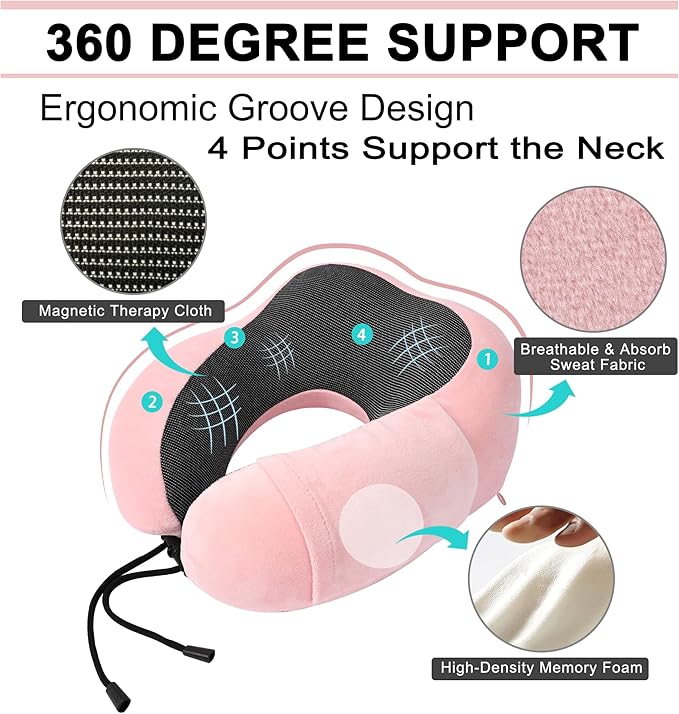 Travel Pillow and Blanket Set Neck Pillow Airplane Memory Foam for Traveling Compact with Bag Pink