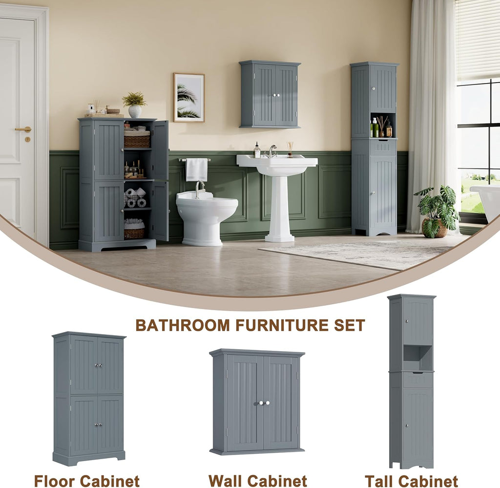 ChooChoo 67" Tall Bathroom Storage Cabinet Freestanding with Adjustable Shelves, Narrow Storage Linen Cabinet with 2 Doors and 1 Drawers for Bathroom, Living Room, Kitchen, Grey