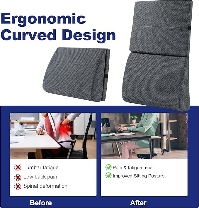 HOMBYS Adjustable Lumbar Support Pillow for Recliner,Multifunctional Memory Foam Back Support Pillow for Recliner,Big Chair Back Support,Back Support Cushion for Office Chair/Car,20"x13.8"x5"