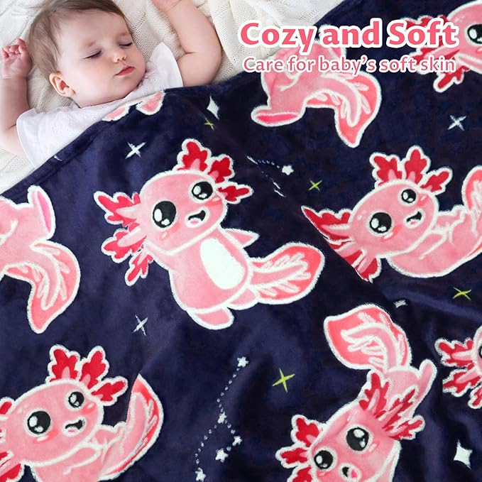 Axolotl Blanket Glow in The Dark Blanket Pink Axolotl Plush Cute Blanket for Girls Axolotl Gifts Birthday Decorations 40"x50"