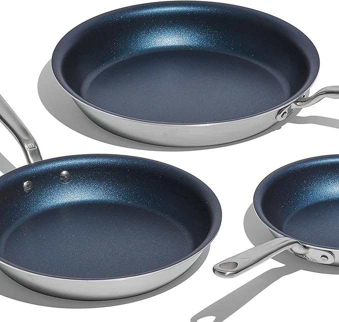 Made In Cookware - ProCoat Non Stick 3 Piece Frying Pan Set (Includes 8",10",12") - 5 Ply Stainless Clad - Professional Cookware - Crafted in Italy - Induction Compatible (Harbour Blue)