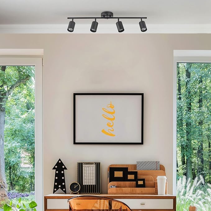 Globe Electric 64000012 30" 4-Light Track Lighting, Matte Black, Track Ceiling Light, Track Lighting Kit, Vintage, Ceiling Light Fixture, 4 Bulb Kitchen Light, Dining Light Fixture, Bulb Not Included