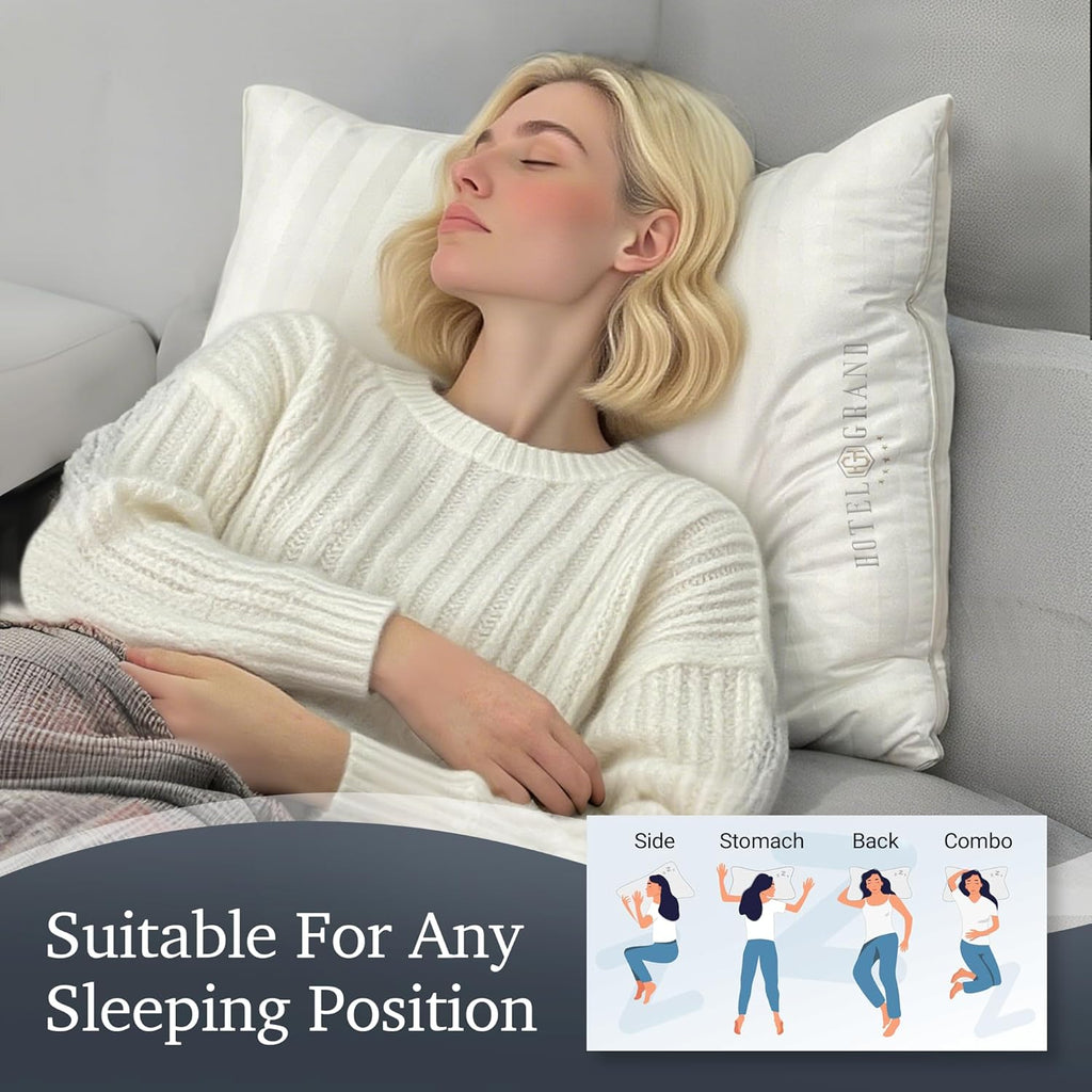 Hotel Grand Softy-Around Feather Down Pillows King Size Set of 2 Packs White Strip 100% Cotton Fabric Bed Pillows for All Position Sleepers,36"x20"/2 Packs