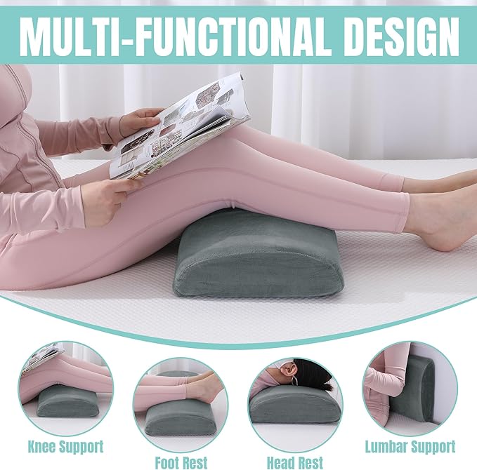 ROYALAY Recliner Leg Rest Cushion with Adjustable Straps Memory Foam Under Knee Pillow for Foot Elevation, Half Moon Leg Pillow Foldable bolster pillow for Waist Back Neck Reduce Pressure,gray