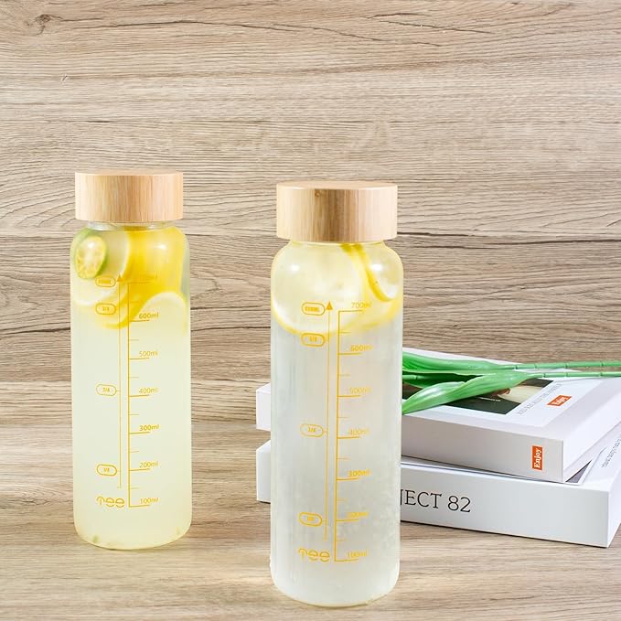 29oz Glass Water Bottle, Leak-Proof, with Stainless Steel Tea Infuser, BPA-Free, Suitable for Office, Car, Gym, and Travel, Reusable, for Hot and Cold Beverages (Circular-29oz-2pcs)