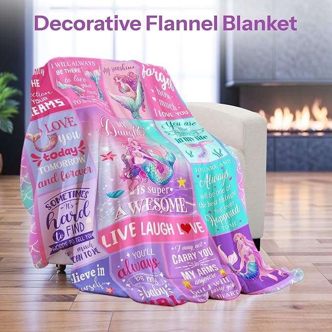 Little Mermaid Blanket, Mermaid Gifts for Girls, Birthday Gifts for Girls, Mermaid Blanket, Girl Birthday Gift Ideas Mermaid Birthday Decorations Blanket 50x60 in