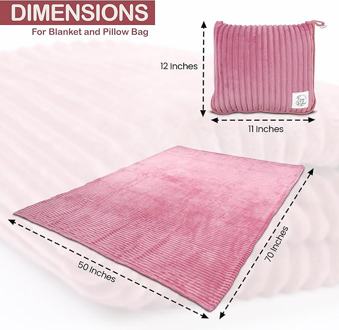 Premium Travel Blanket Pillow - XL 50"x70" | 2 in 1 Travel Blanket and Pillow Set | Travel Blanket Airplane Compact with Bag | Warm Blanket Travel Must Haves with Hand Luggage Sleeve & Backpack Clip