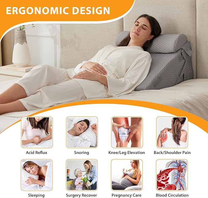 3PCS Orthopedic Bed Wedge Pillow Set for Sleeping, Wedge Pillow for Back Pain Relief, 10-in-1 Adjustable Bed Wedge Pillow Post Surgery, Triangle Pillow for Acid Reflux Snoring Gerd, Grey