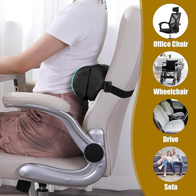 MABOZOO Foldable Lumbar Roll Pillow, Mesh 2 Semi-Circular Back Support Cushion with Adjustable Strap, Portable Cervical Cushion Support Pillow Leg Pillow for Head, Neck Back and Legs(Black)