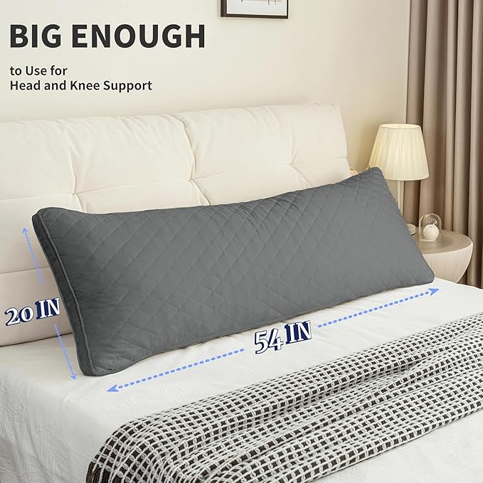Ubauba Memory Foam Body Pillow, Full Large Body Pillows for Adults, Firm & Fluffy Long Bed Pillows for Sleeping (20x54 inch, Grey)
