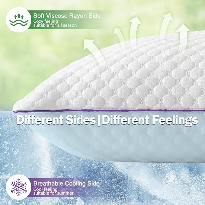 BPC Cooling Pillows Queen Size Set of 2 - Adjustable Shredded Memory Foam Pillow with Removable Cover Medium Firm Pillow for Side Stomach and Back Sleepers, CertiPUR-US