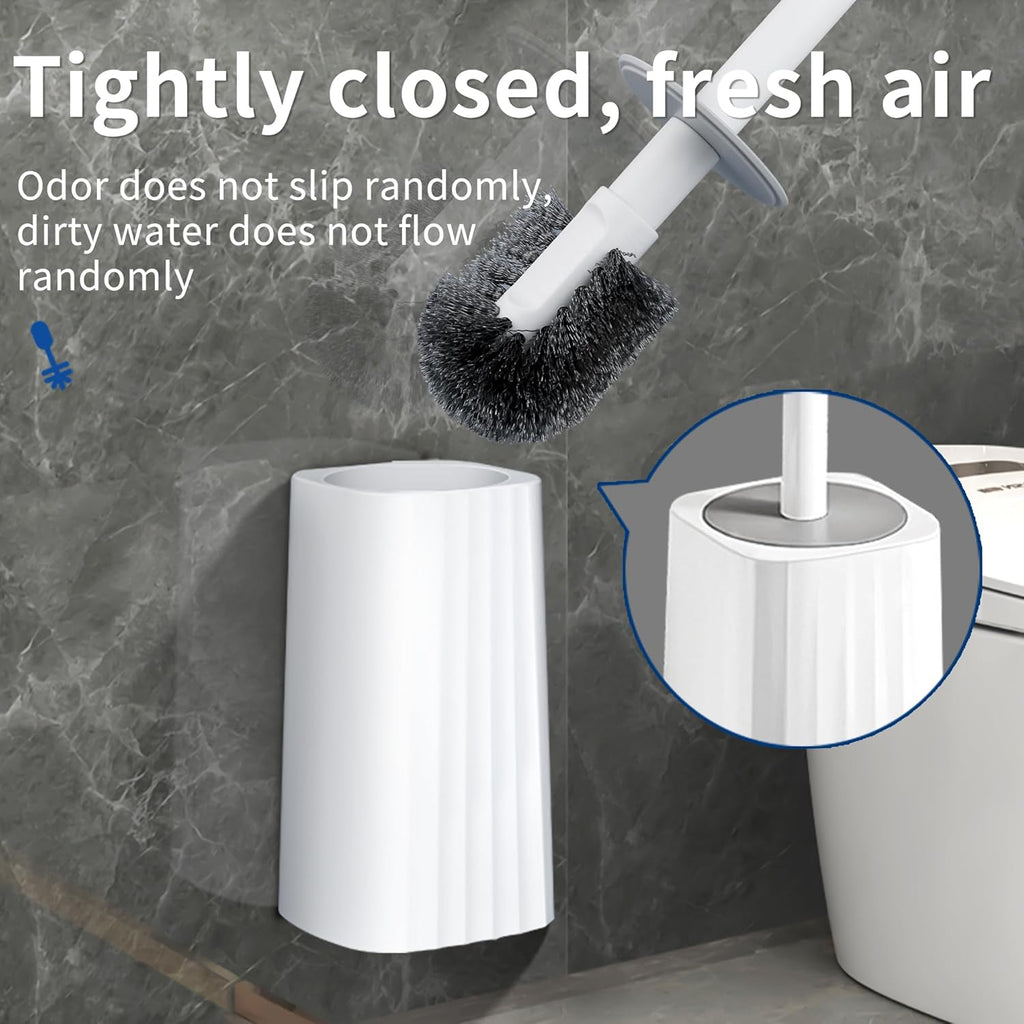 Toilet Brush & Holder Set, Lightweight Plastic Handle, Space Saving for Storage, Deep Cleaning, Drip-Proof, Easy to Assemble, Nylon Bristles, White & Grey