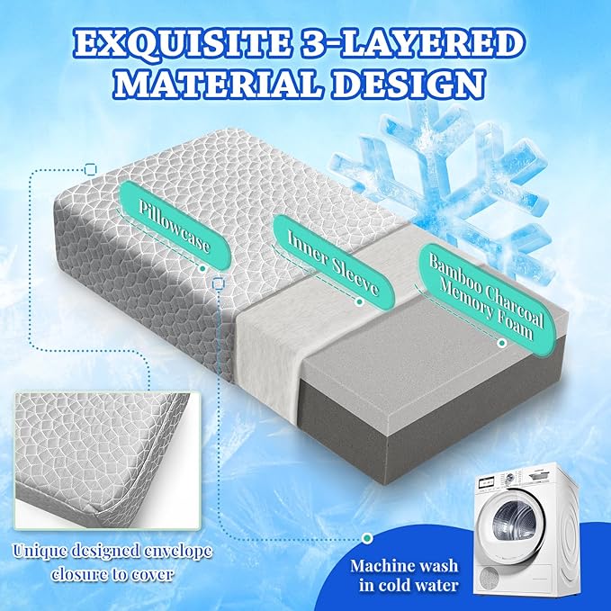 HARBOREST Cooling Cube Pillow - Side Sleeper Pillow for Neck and Shoulder Pain, Memory Foam Pillow Cube Pro with Adjustable Firmness,24"x12"x5", Grey