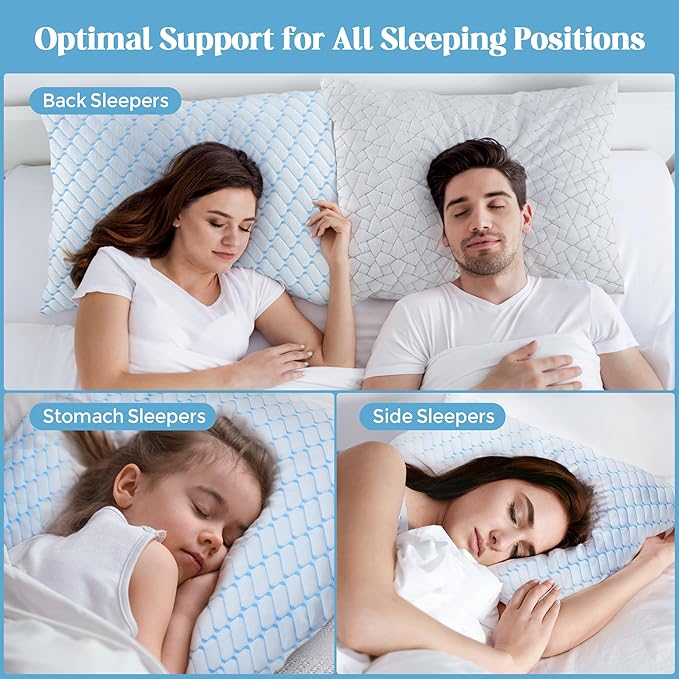 Bafode Memory Foam Pillows Queen Size Set of 2 Bamboo Cooling Bed Pillow 2 Pack Shredded Memory Foam Pillow for Sleeping 20x30