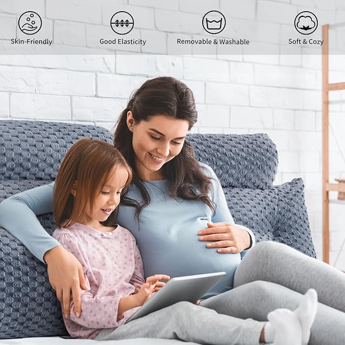 Wedge Headboard Pillow - Bed Wedge Pillow for Headboard Triangular Headboard Pillow with Neck Roll Pillow-Large Bolster Pillow for Sitting in Bed Backrest Positioning Support (Grey,76x8x20 Inches)