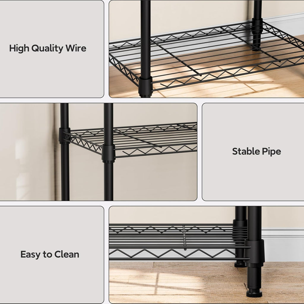 4 Tiers Shelf Metal Storage Shelves Wire Rack Closet Organizers with Wheel for Garage Kitchen Bathroom Laundry Black 11.8" D x 17.7" W x 41.9" H