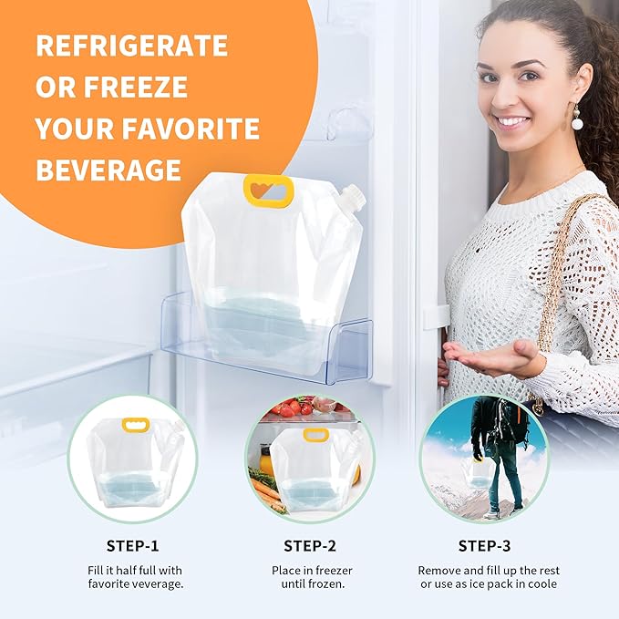 3Pack Collapsable Emergency Water Storage Bag, 2.6 Gallon No-Leak Freezable Camping Water Container Bag, BPA Free Food Grade Clear Plastic Storage Water Jug for Outdoor Sport Hiking Mountaineer