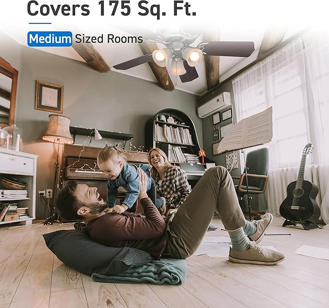 COMMERCIAL COOL 42” Contemporary Ceiling Fan with Lights, Cools up to 175 Sq. Ft., Ideal for Medium Sized Rooms, Equipped with Dual Chain, 5 Reversible Dual Finish Blades & Featuring 3 Air Flow Speeds