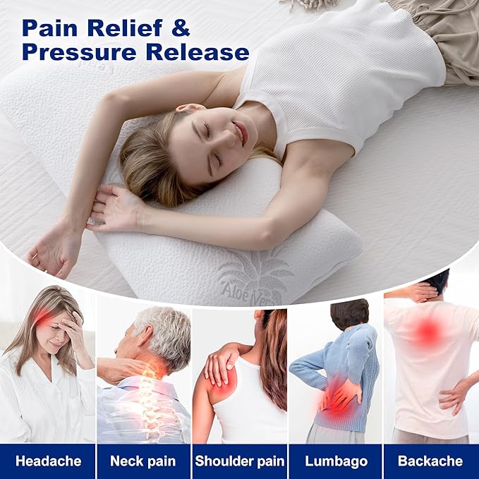 Cervical Neck Pillow, Side Sleeper Pillow for Sleeping, Aloe Vera Infused Memory Foam Pillow for Neck Pain Relief, Ergonomic Neck Support Pillow for Side Back Stomach Sleepers, 30x16 Inches