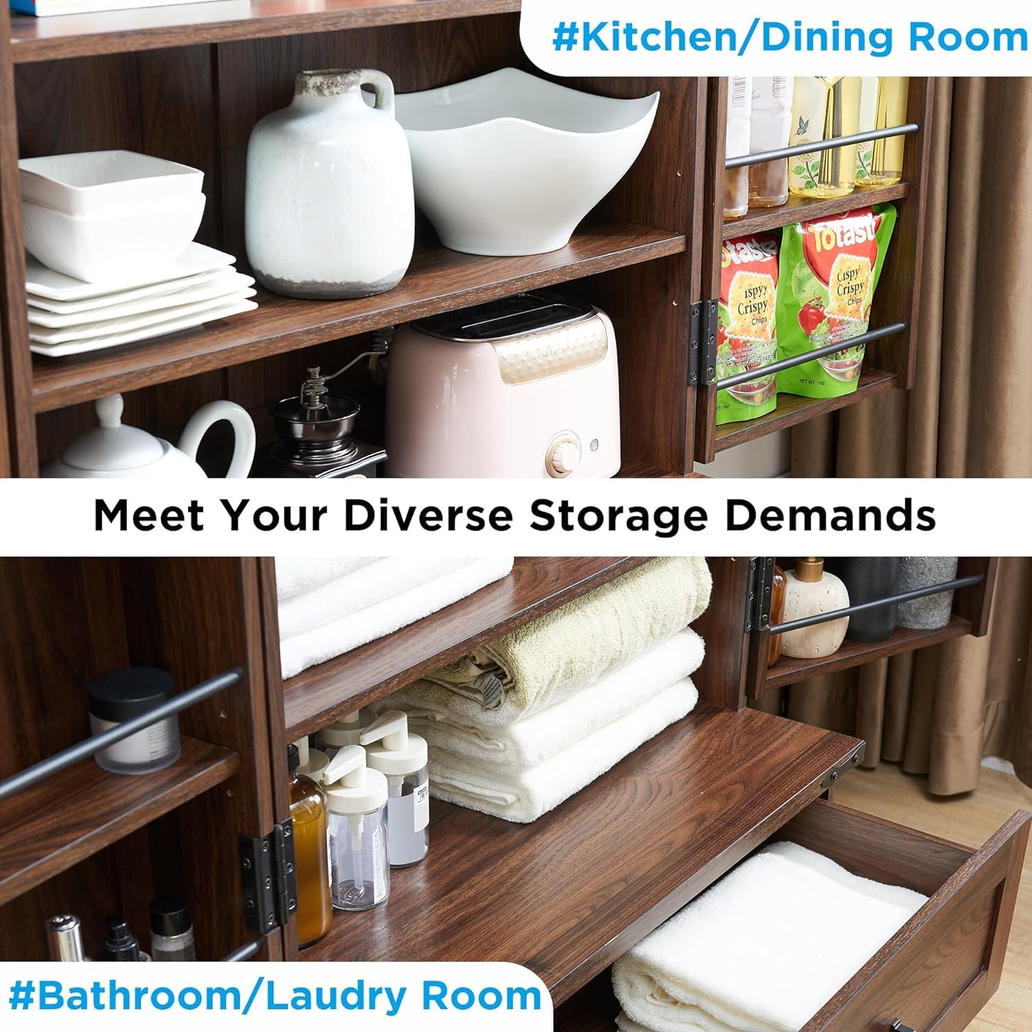 72‘’ Farmhouse Kitchen Pantry Cabinet with Drawer, Tall Storage Cabinet with 2 Barn Doors and Shelves, Versatile Large Rustic for Dining Room, Bathroom, Living Room, Laudry, Brown