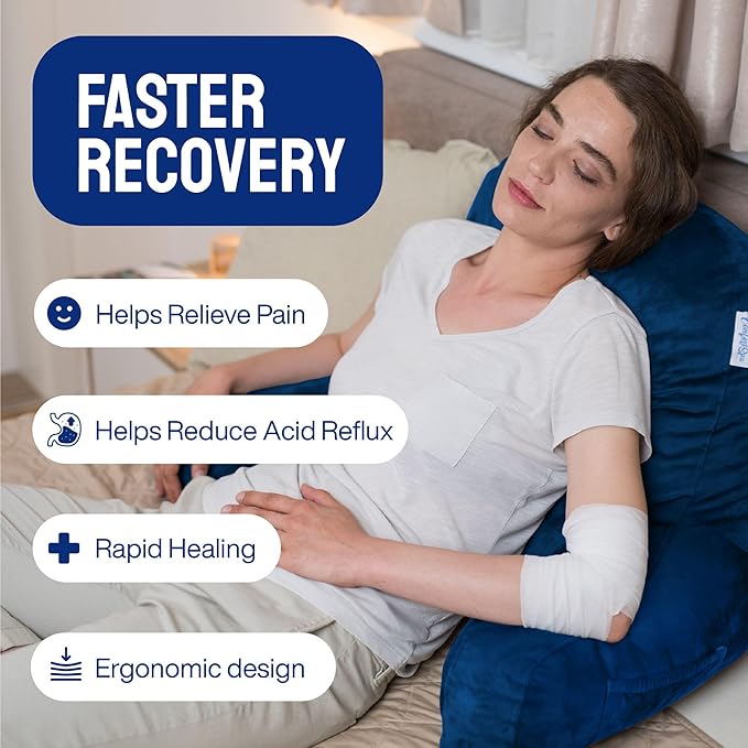 ComfortSpa Reading Pillow for Bed Adult Size, Back Rest Pillow with Arms, Pockets and Washable Cover; Use as a Back Pillow for Sitting in Bed for Bedrest or Relief from GERD Heartburn (XL Navy Blue)