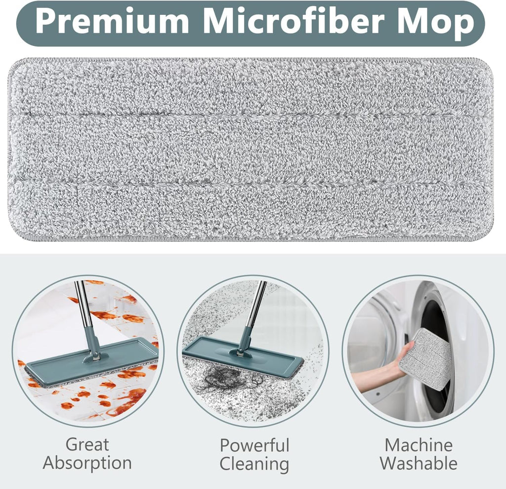 Aifacay Mop and Bucket with Wringer Set, Flat Wall Mop and Bucket Set with 4 Reusable Microfiber Pads, Hand Wash Free Floor Cleaning System Wet and Dry Use for Hardwood Tile Window Corner Baseboard
