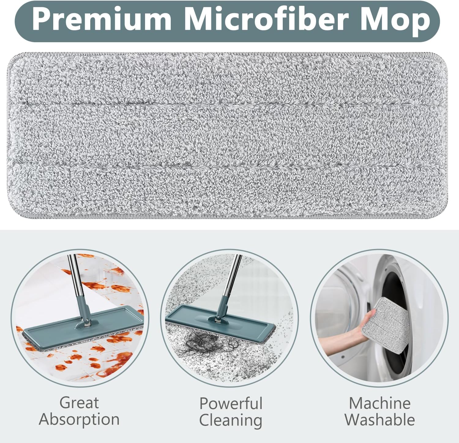 Aifacay Mop and Bucket with Wringer Set, Flat Wall Mop and Bucket Set with 4 Reusable Microfiber Pads, Hand Wash Free Floor Cleaning System Wet and Dry Use for Hardwood Tile Window Corner Baseboard