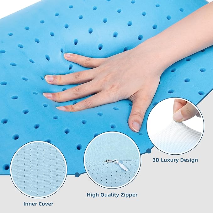 Gel Memory Foam Pillow Cooling Pillow with Removable and Machine Washable Cover Bed Pillow for Side, Back, and Stomach Sleepers, Standard Size 1 Pack Blue