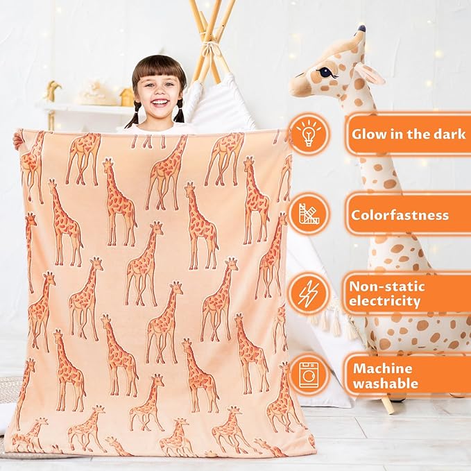 Giraffe Blanket Glow in The Dark Animal Blanket Toddler for Kids Girls Birthday Presents Toys