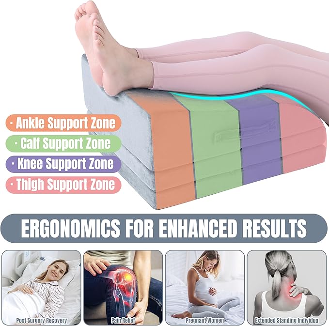 HOMBYS Adjustable Height Wedge Leg Elevating Pillow for Swelling,Three Layers Wedge Leg Support Pillows for After Surgery,Foot Wedge Pillow for Knee Pain Relief, Elevated Pillows for Sleeping,Grey