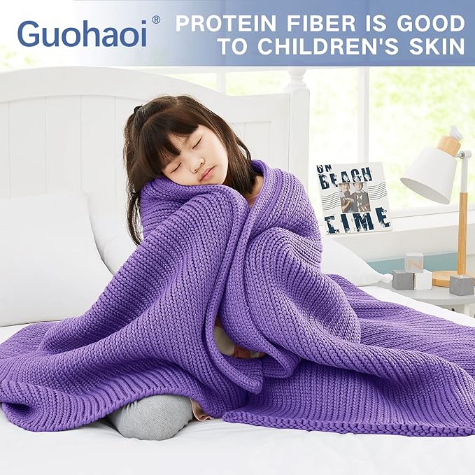 Knitted Weighted Blanket(Purple 50"x60" 5lbs),Home Décor Cooling Throw Blanket for Hot Sleepers,Hand Made Chunky Knit Heavy Blanket Use on Twin Size Bed