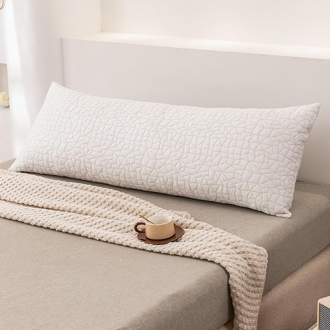 Cooling Shredded Memory Foam Body Pillow - Adjustable Fluffy Body Pillows for Adults - Large Long Bed Pillows for Sleeping with Washable Cover - 20x54 inch