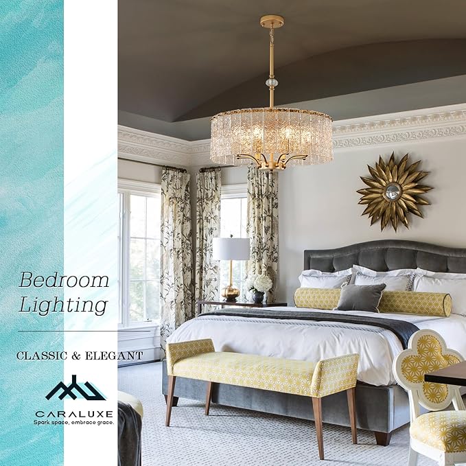 Modern Glass Chandelier Gold Drum Chandelier Light Fixture Round 24in Dining Room Chandelier Lighting 8 Light Ripple Glass Chandelier for Living Room Bedroom Entry Foyer