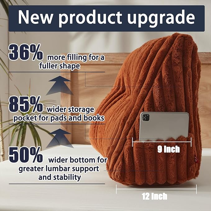 Faux Fur Headboard Pillow with 2 Pack Neck Roll Pillow Large Headboard Pillow Soft and Supportive with Removable Cover (Brown, Twin)