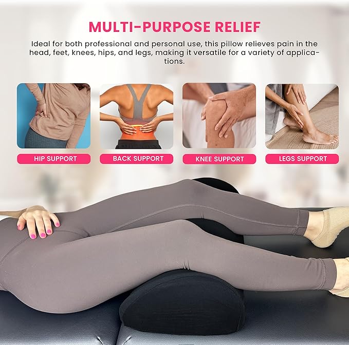 Ergonomic Leg Pillow for Leg and Knee Support | Premium Memory Foam Knee Pillow for Beauty Salon Or Home | Bolster Pillow for Legs Helps Comfort Enhancement, Legs & Lower Back Pain Relief (Black)