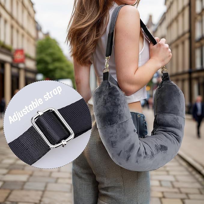 Stuffable Pillowcase Travel for Extra Luggage Velvet Stuffable Neck Pillows Storage Fits Short Trip Essential Multifunctional Adjustable U-Shaped Gray