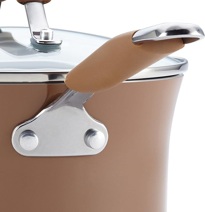 Rachael Ray Cucina Nonstick Cookware Pots and Pans Set, 12 Piece, Mushroom Brown