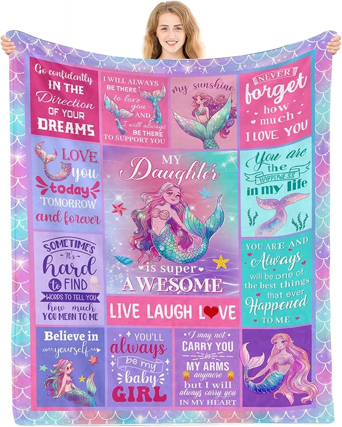 Little Mermaid Blanket, Mermaid Gifts for Girls, Birthday Gifts for Girls, Mermaid Blanket, Girl Birthday Gift Ideas Mermaid Birthday Decorations Blanket 50x60 in