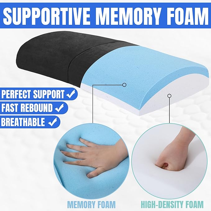 ROYALAY Recliner Leg Rest Cushion with Adjustable Straps Memory Foam Under Knee Pillow for Foot Elevation, Half Moon Leg Pillow Foldable bolster pillow for Waist Back Neck Reduce Pressure,black