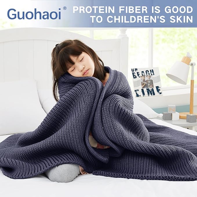 Knitted Weighted Blanket(Dark Grey 50"x60" 7lbs),Home Décor Cooling Throw Blanket for Hot Sleepers,Hand Made Chunky Knit Heavy Blanket Use on Twin Size Bed