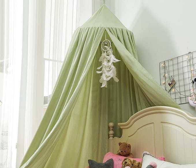 Mengersi Bed Canopy for Girls, Round Dome Canopy Curtains Room Decoration Princess Castle, Dreamy Mosquito Net Bedding (Sage Green)