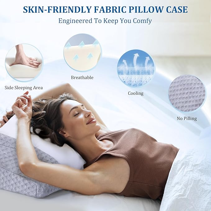 Cervical Pillow for Head & Neck Support - Memory Foam Cervical Neck Pillow with Two Height Levels, Washable Pillowcase, Ergonomic Pillows for Bed for Side Back Stomach Sleepers
