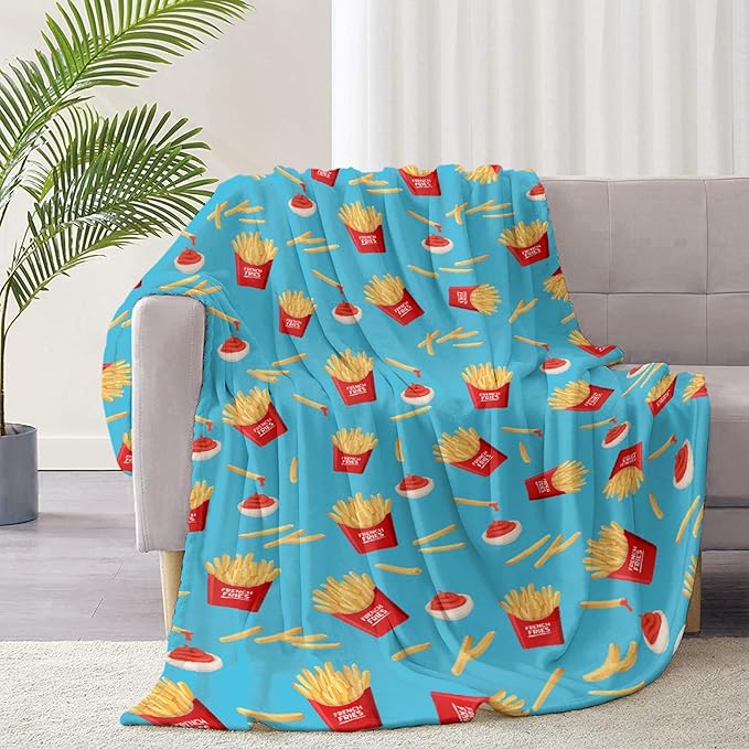 Funny Food French Fries Throw Blanket, Flannel Lightweight Plush Blanket Gift for Girl Boys,Quilt Ultra-soft Throw Fuzzy Blankets for bed Couch Sofa 50"x40" for Kids