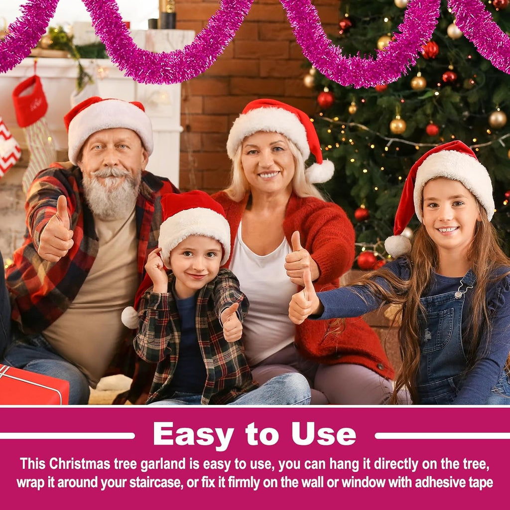 25 Feet Metallic Twist Tinsel Garland Backdrop for Parade Floats, Christmas Eve, New Year, Valentine's Day Party Decorations (Fuchsia, 4in x 25ft)