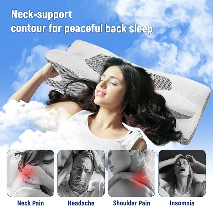 Ergonomic Soft Cervical Back Sleeping Orthopedic Pillow for Neck and Shoulder,Contour Memory Foam Pillow,Bed Pillow for Back Stomach Sleeper with Mesh Pillowcase