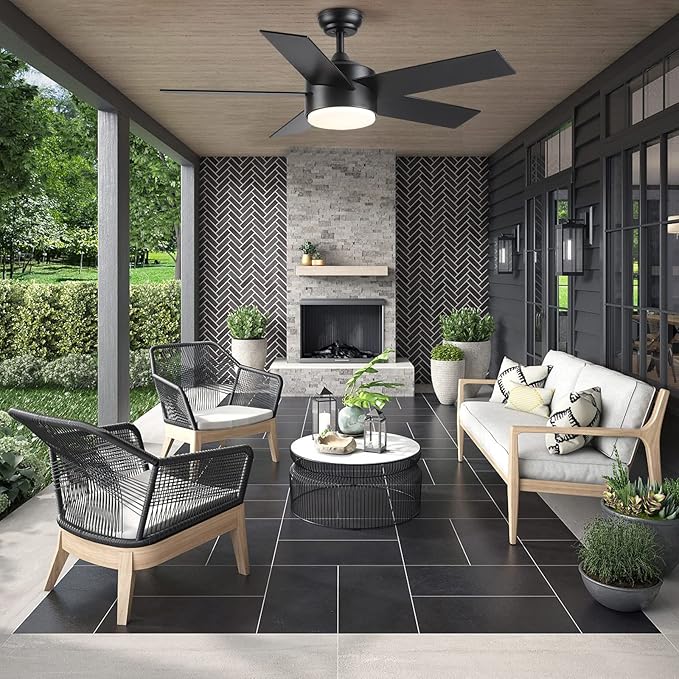 44 inch Black Ceiling Fan with Light Remote Control, LED Ceiling Fans with Lights, 3-Colors Temperatures Dimmable, Modern Ceiling Fan for Bedroom, Dining Room, Living Room