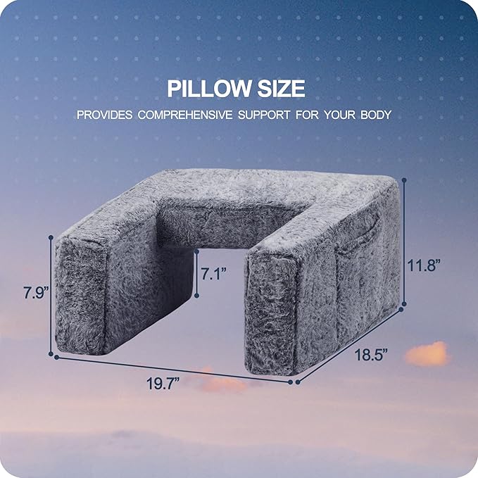 Homguava Reading Pillow Memory Lap Desk Foam Pillow for Adults Gaming Pillow Arm Rest Pillow for Reading, Crocheting, Gaming or Sitting in Bed (Furry Grey, Medium)