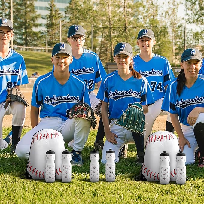 4 Pcs Baseball Party Favors Sports Drawstring Bag 24 oz Baseball Reusable Water Bottles Sports Water Bottle for Sporting Cycling Working Traveling Gym Outdoor