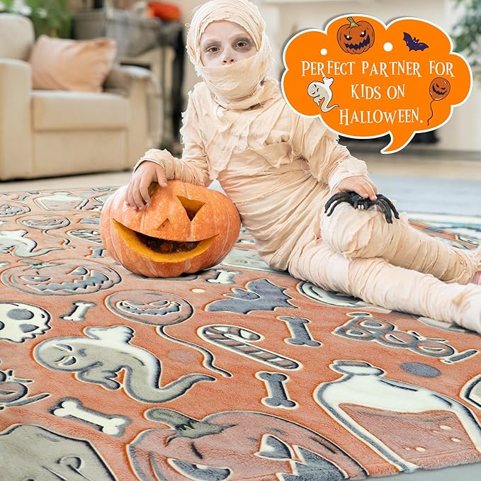 Halloween Blanket Pumpkin Plush Blanket Orange Soft Fleece Throw Blanket for Kids